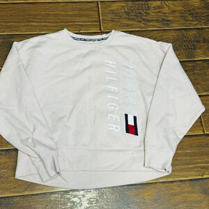 Tommy Hilfiger Sport Womens Pink Terry Ribbed Trim Sweatshirt M Big Logo